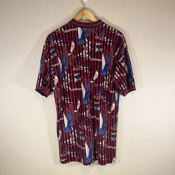 Vintage Cotton Traders Short Sleeve Sailboat Print Cotton Polo Shirt Size Large - Picture 2 of 7